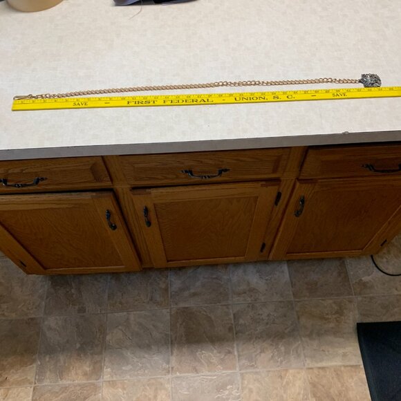 Vintage Brass Clip on Chain and Metal Medallion Pendant ~34 “USA - Picture 6 of 7